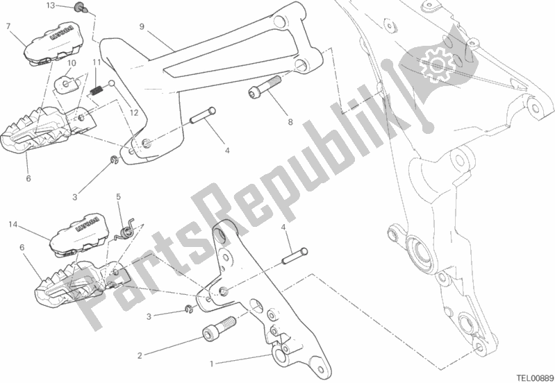 All parts for the Footrests, Right of the Ducati Multistrada 950 Brasil 2018